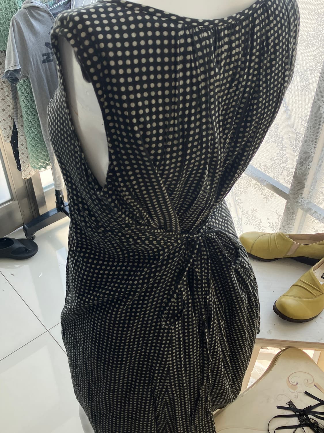black dot shirring ribbon dress 상품이미지2