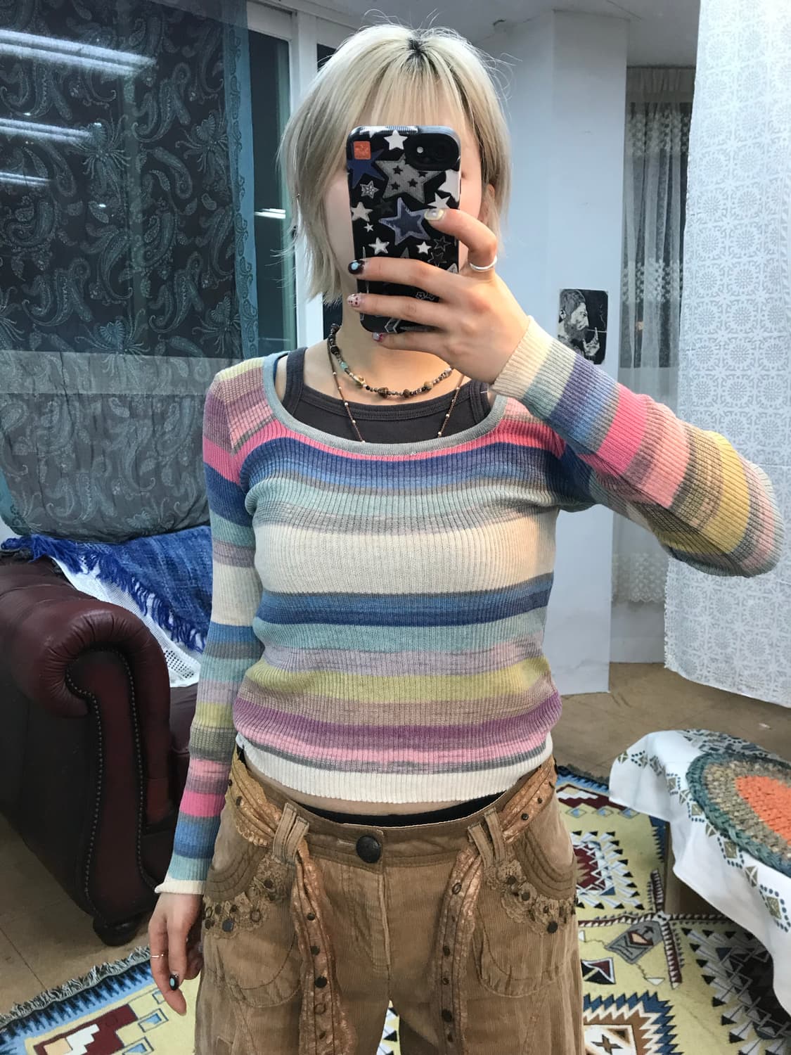 빈티지 여성 스트라이프 골지 니트  상품이미지1