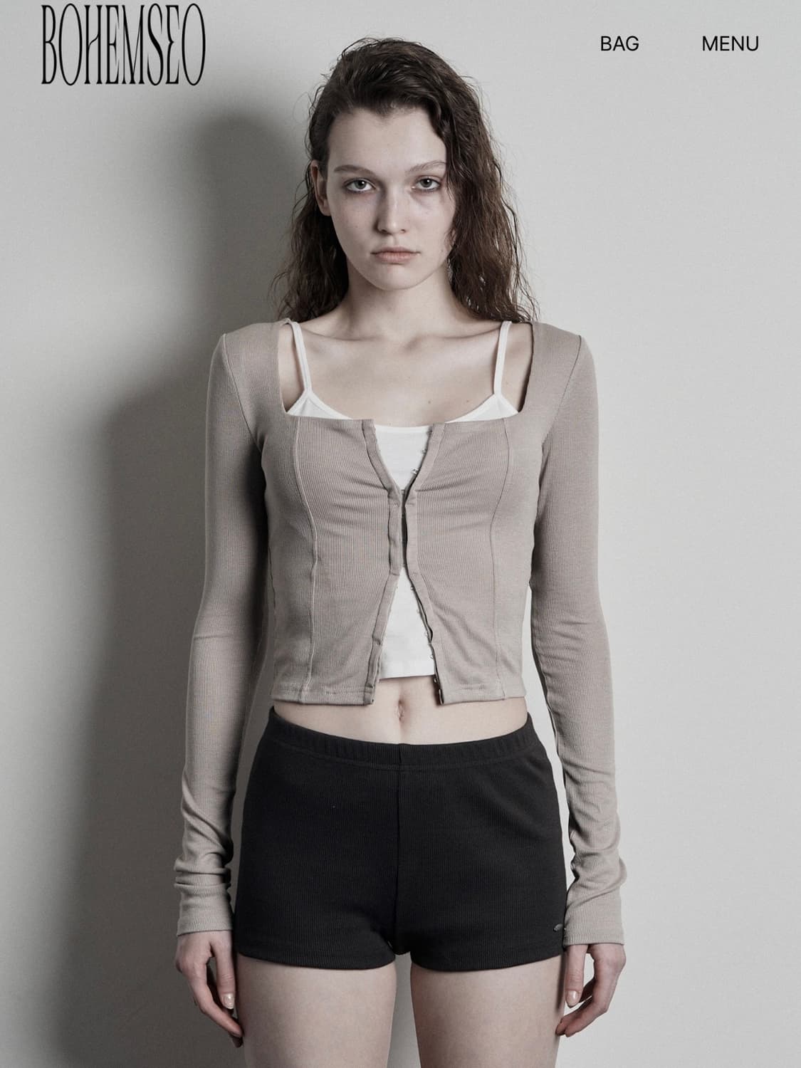 보헤미안 서울 스퀘어넥 후크 가디건 (베이지) 상품이미지1