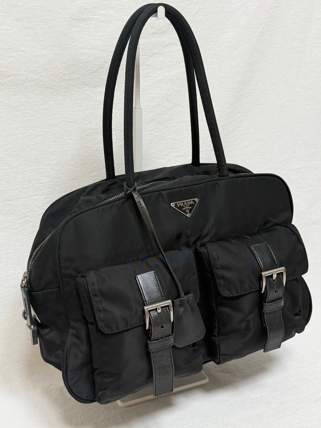정품 프라다 포코노 나일론 투포켓 블랙 토트백 숄더백 여행가방 보스턴백 상품이미지4