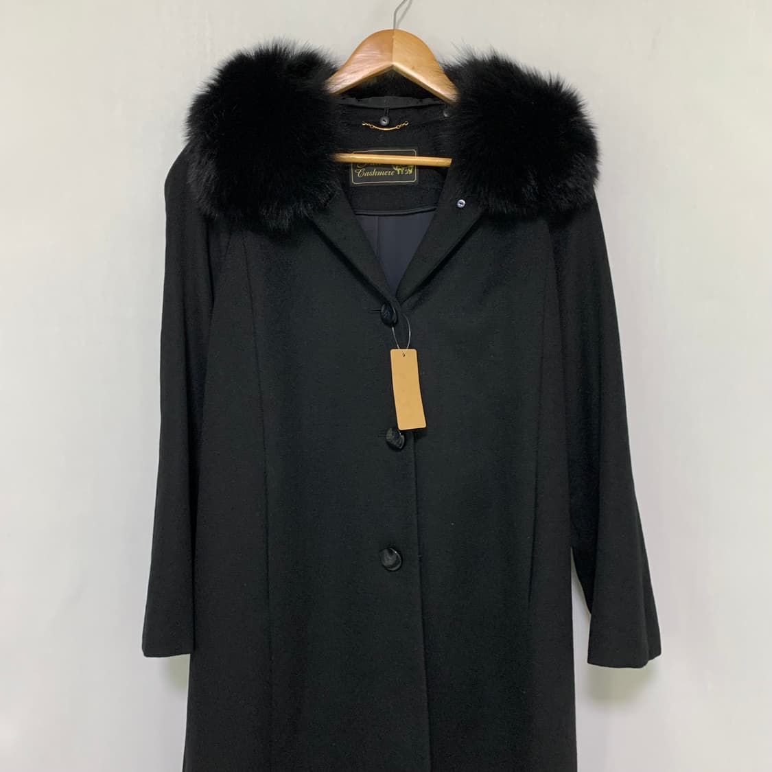 퓨어 캐시미어 100% 폭스 퍼 싱글 롱 코트 00s 블랙 빈티지 상품이미지3
