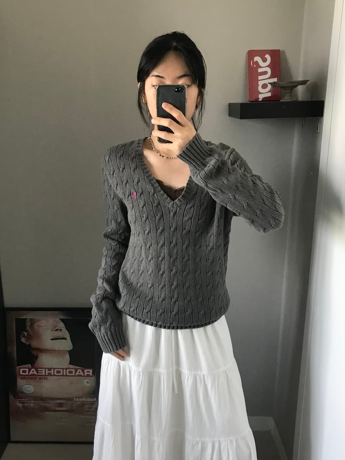 폴로 랄프로렌 포니로고 케이블 브이넥 니트 그레이 상품이미지2