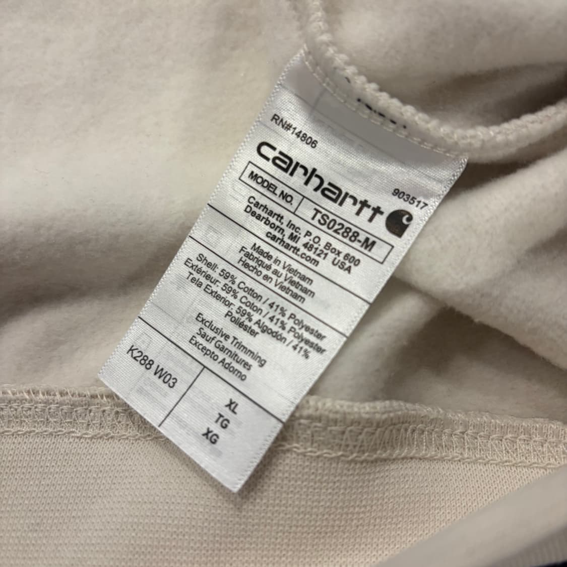 [XL] 칼하트 루즈핏 팔 로고 후드티 아이보리 새상품 C911 상품이미지8