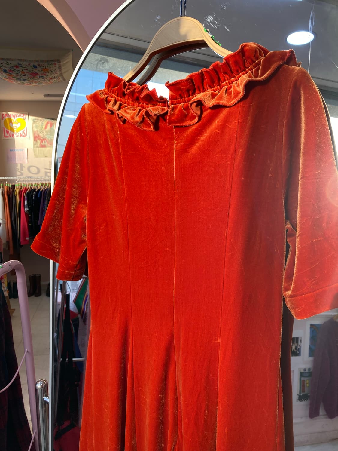 오렌지 벨벳 레이스 롱 원피스 상품이미지7