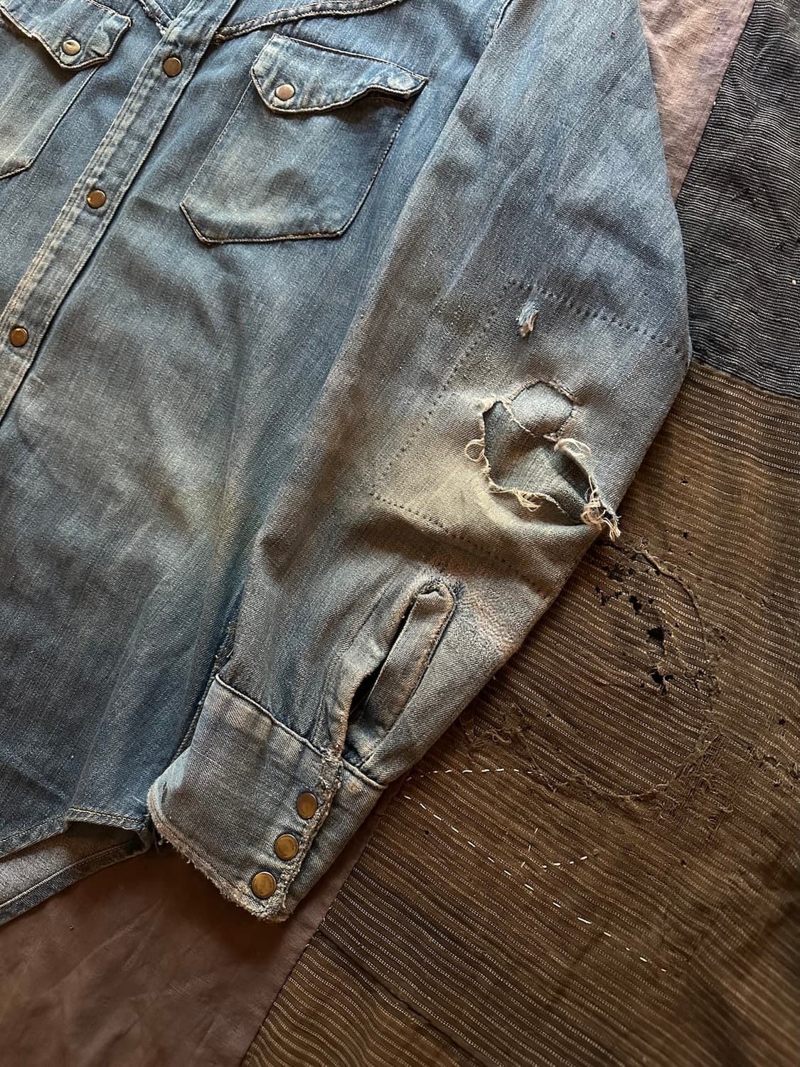 50s USA Sears Denim Western Shirt 상품이미지4