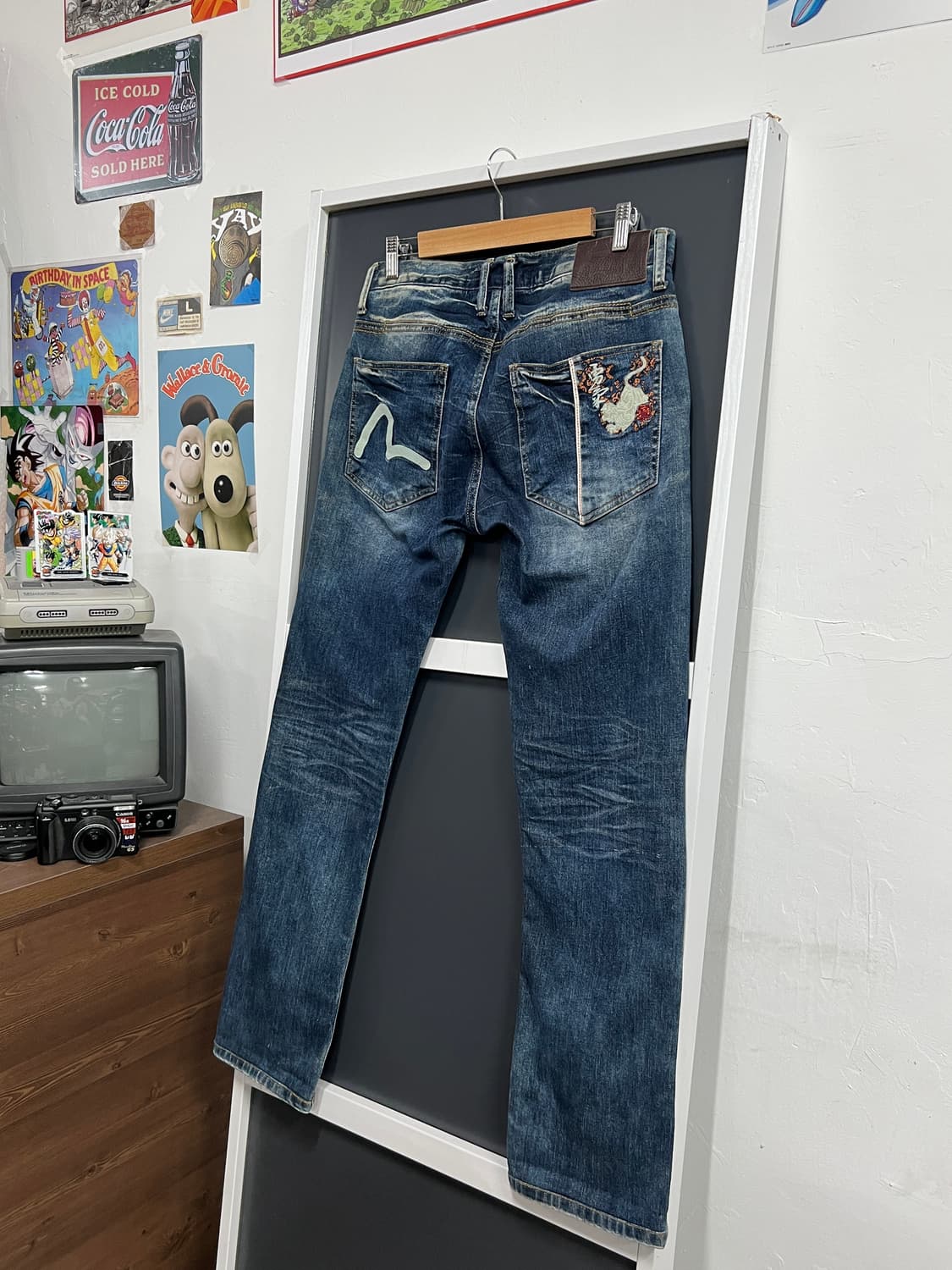 Evisu 에비수 백로고 백호 자수 슬림 스트레이트핏 데님 팬츠  상품이미지1