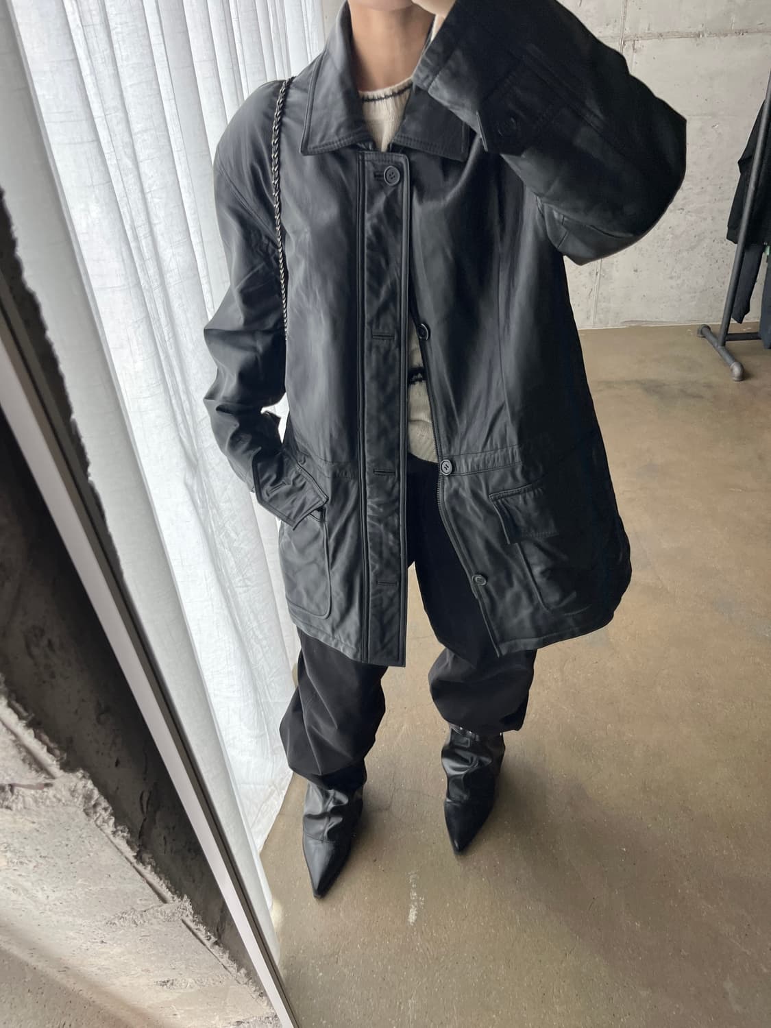 90s Genuine Lambskin 천연 양가죽 미디 자켓 상품이미지3