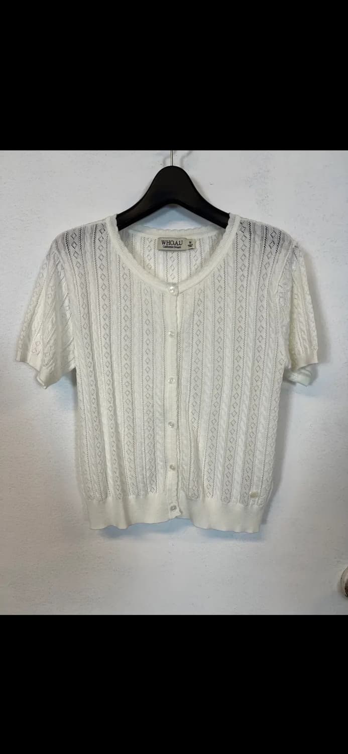 O132 WHO.AU 화이트 레이스 반팔 가디건 M 상품이미지1