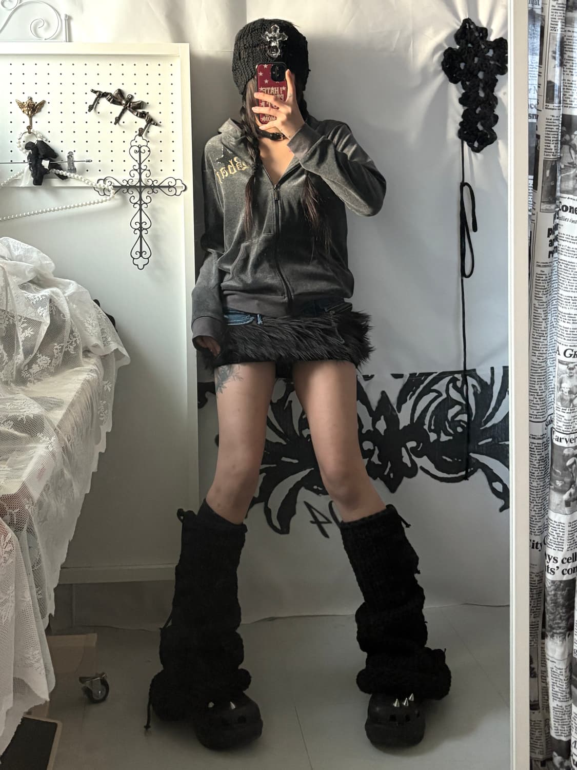 • Bang Bang Gray Velvet Hooded Zip-Up 상품이미지6