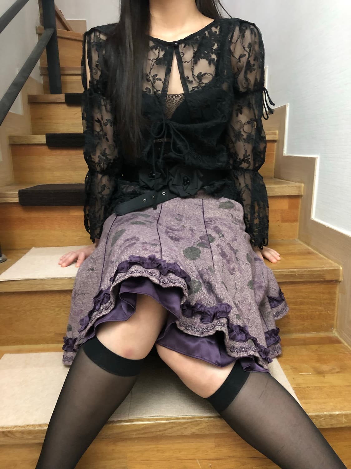 빈티지 퍼플 플라워 미디 스커트 상품이미지6