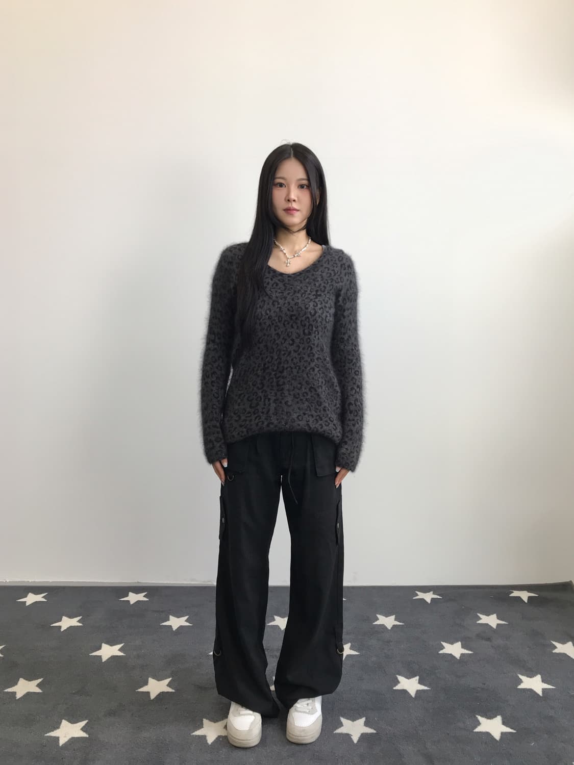 Jpn Charcoal Gray Leopard Knit Sweater 상품이미지1