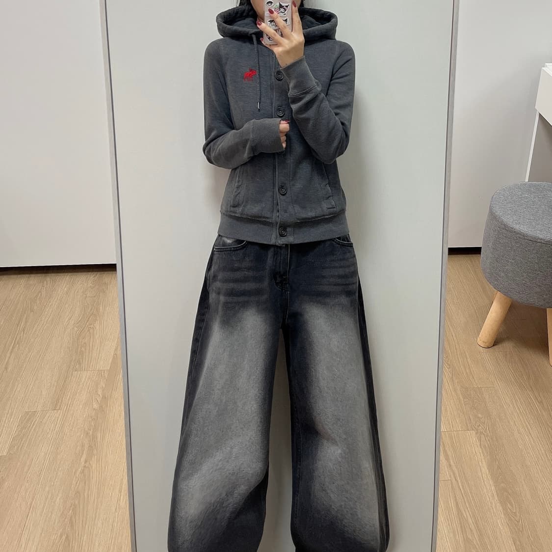 아베크롬비 사슴로고 그레이 버튼 누빔안감 후드 자켓 상품이미지1