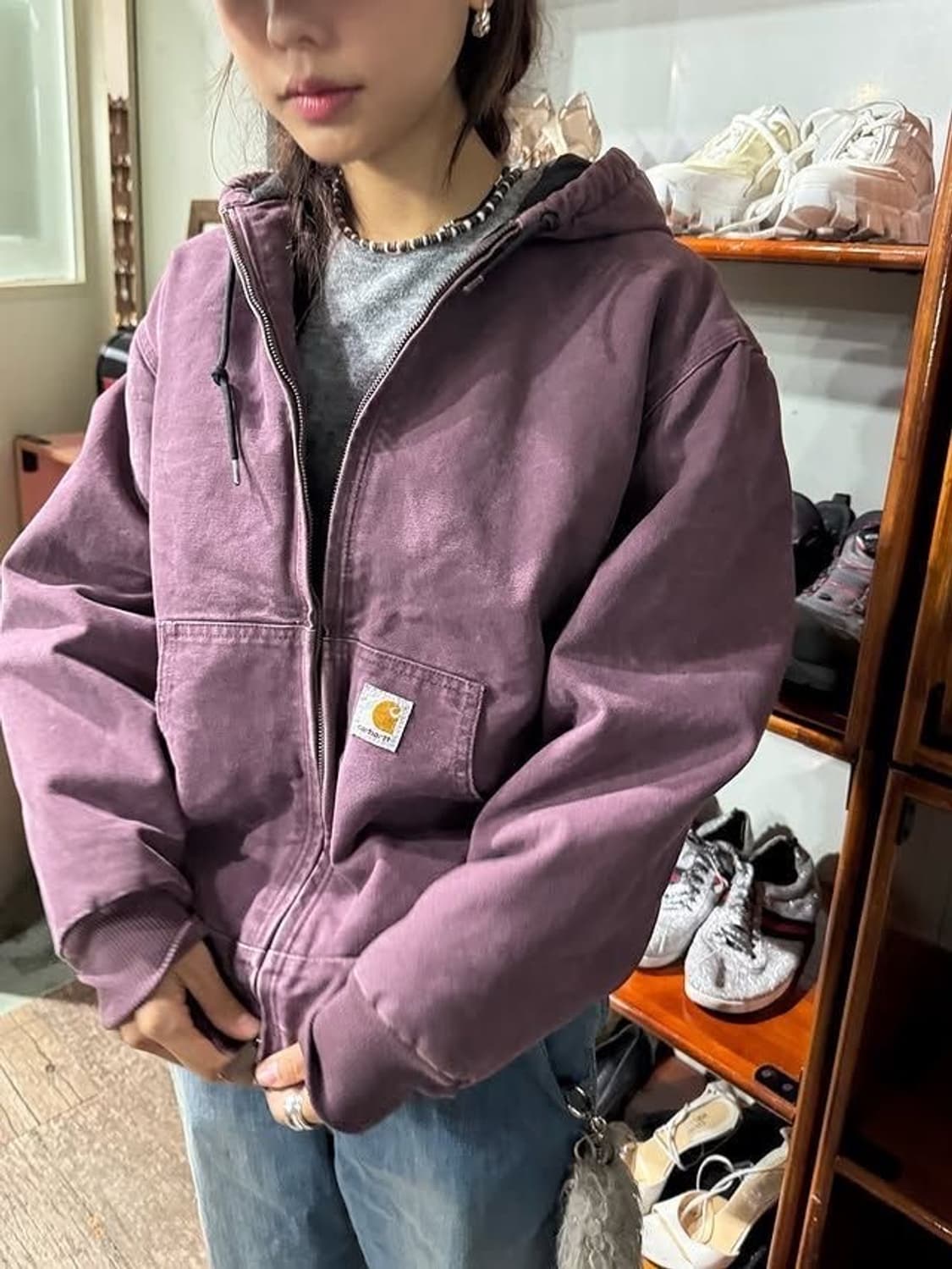 칼하트 우먼즈 덕코튼 쉐르파 라벤더 퍼플 집업 자켓 L (103) 상품이미지9
