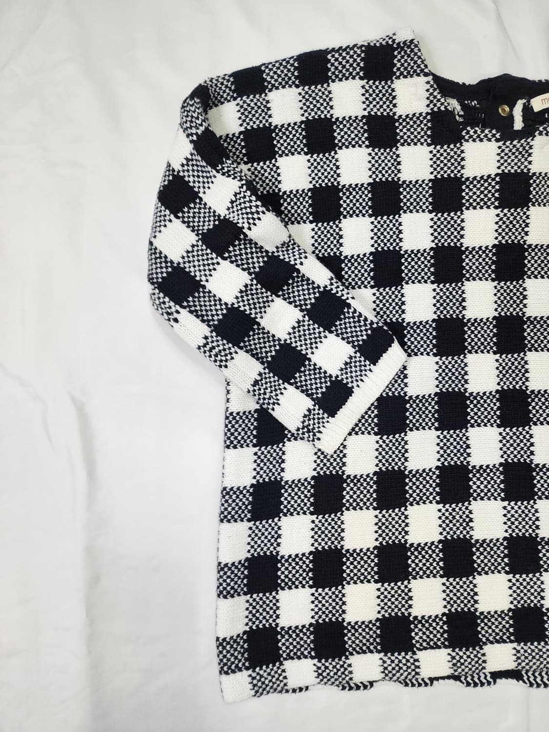마쥬 블랙 화이트 체크 크롭 니트 반팔 상품이미지6
