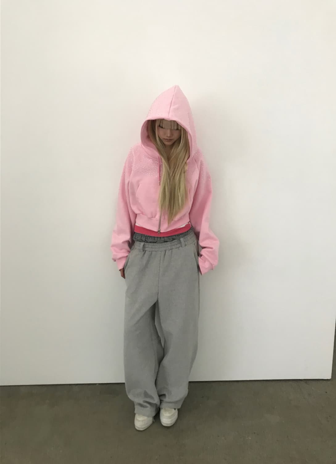 Kyoiii 쿄이 크리스탈 큐빅 크롭 후드집업 판매합니다 상품이미지1