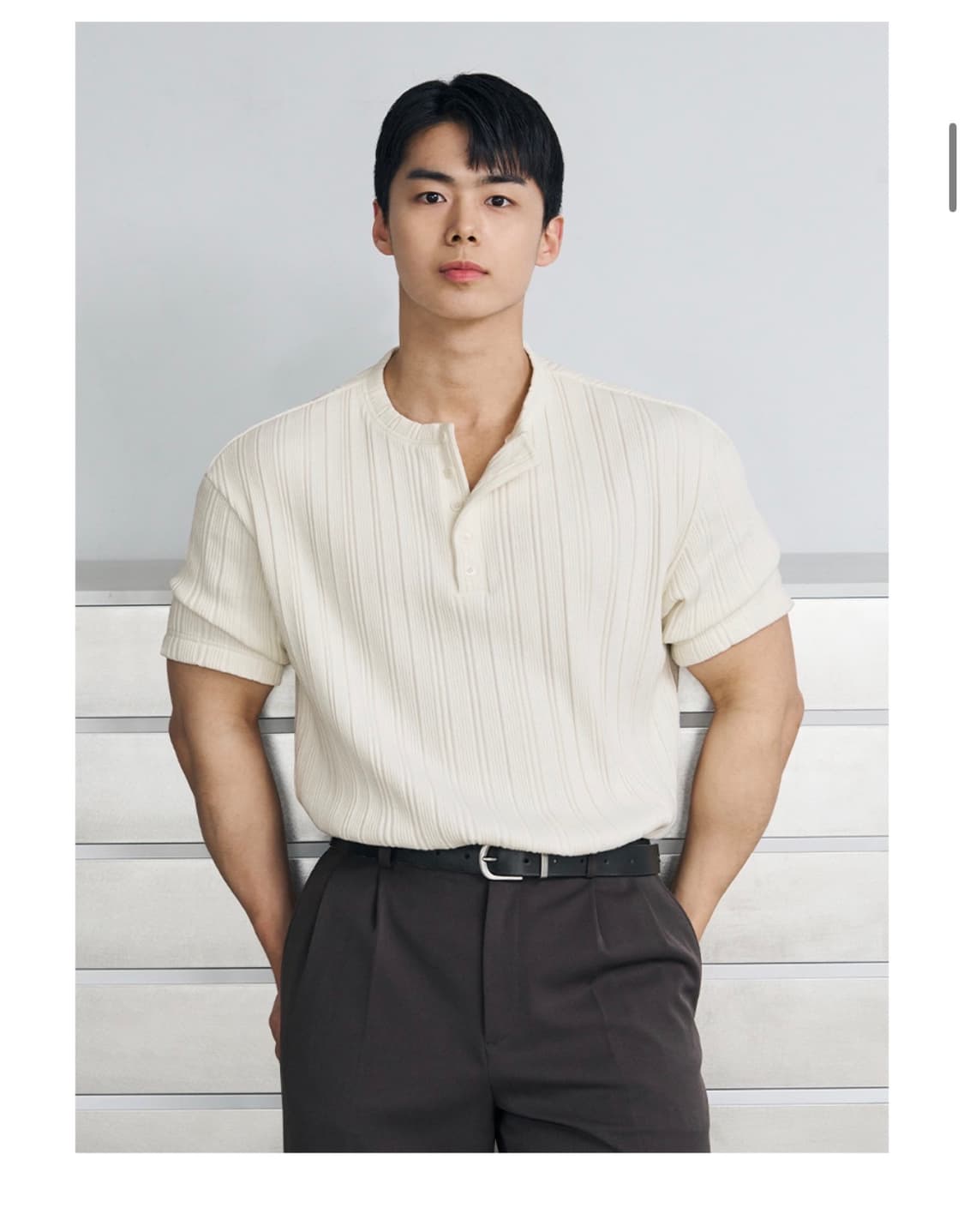 (L) 드로우핏 만재 콜라보 리브드 헨리넥 반팔 티셔츠 IVORY 상품이미지4