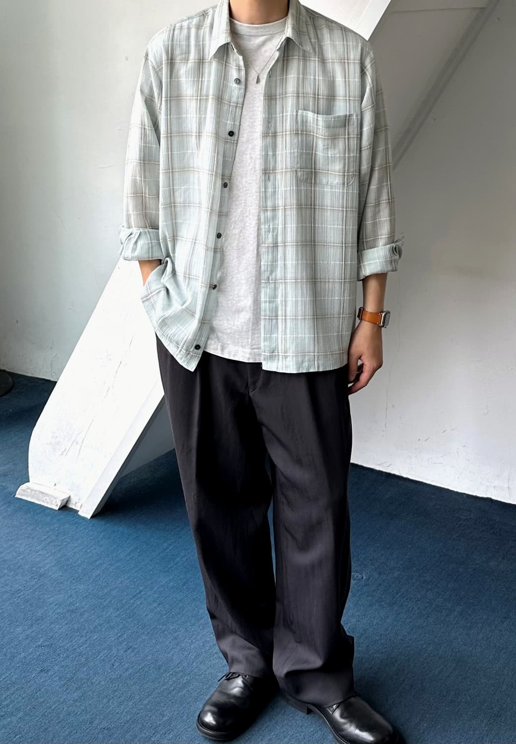 Light linen poly design sheer shirt 상품이미지4