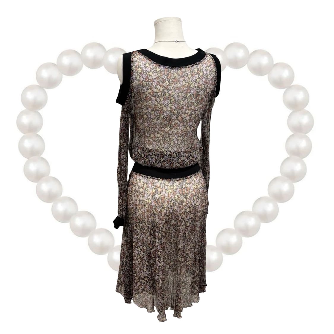 일본 빈티지 유니크 오리엔탈 쉬폰 어깨 트임 원피스 상품이미지4