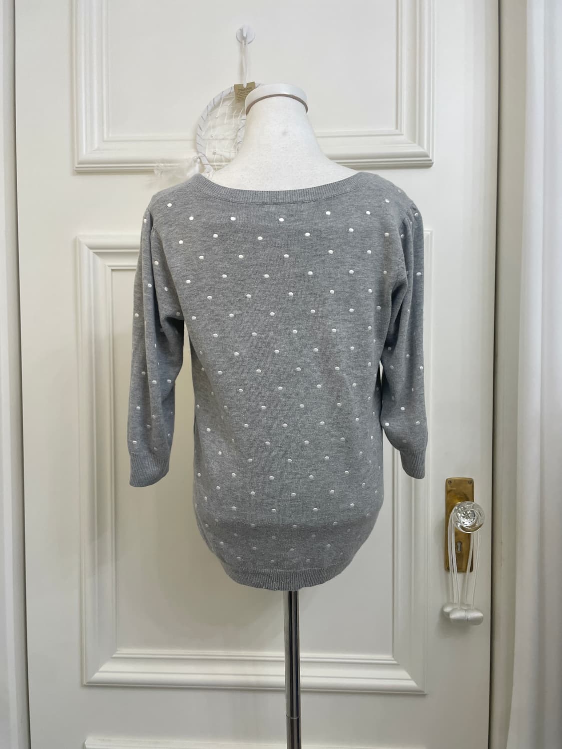 gray white dot embroidery puff cardigan 상품이미지3