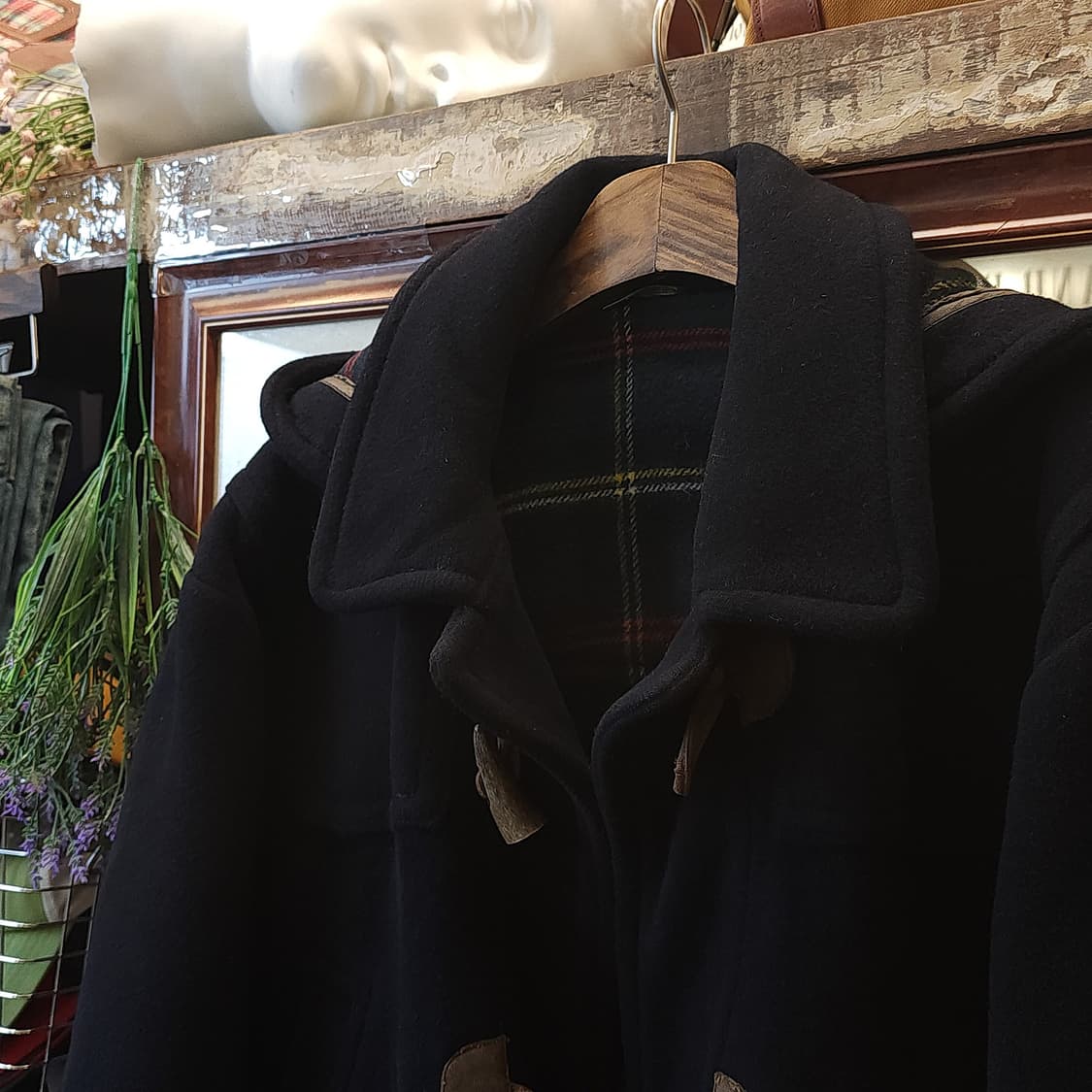 90s 잉글랜드 더플코트 플레드 체크 헤비울 빈티지 코트 블랙 50 상품이미지3