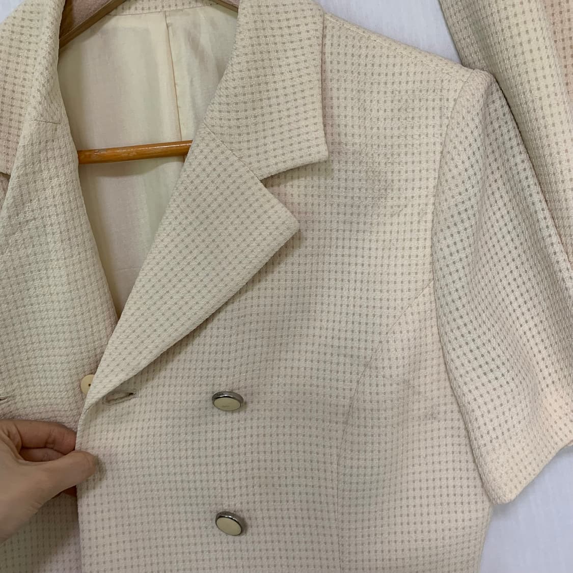 꾸레쥬 빈티지 트위드 셋업 더블브레스티드 반팔자켓 미디스커트 아이보리 상품이미지7