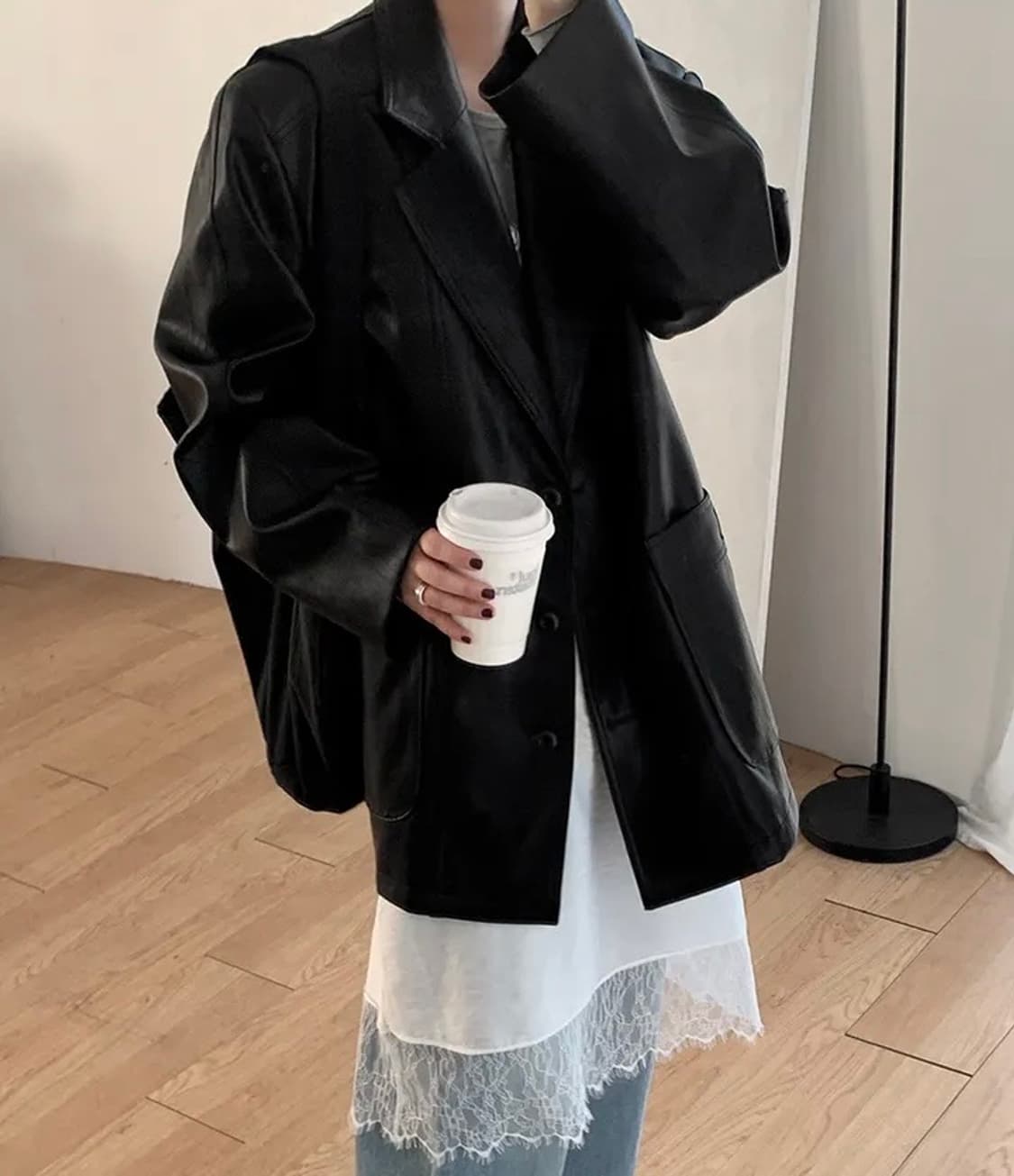 오버핏 레더자켓 상품이미지1