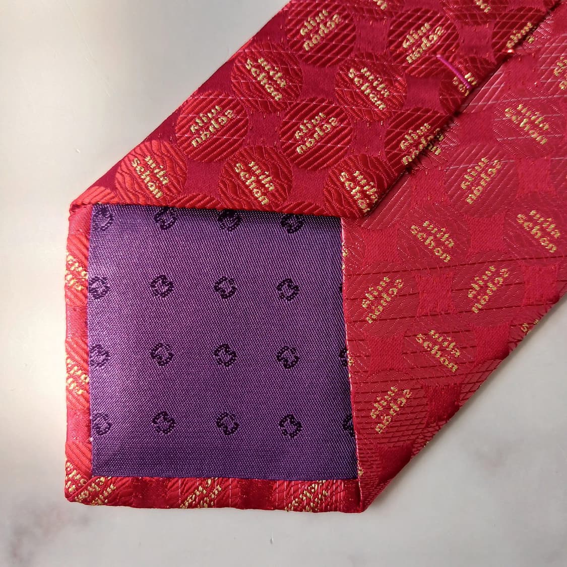 밀라숀 실크 레드 로고 패턴 넥타이 9cm S~A+등급 E813 상품이미지8