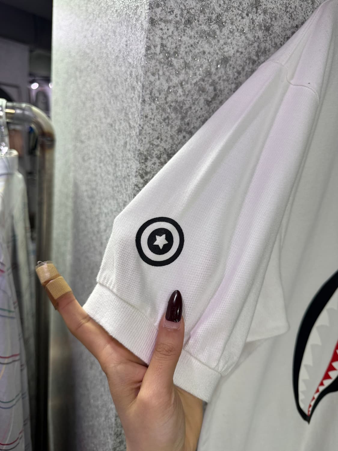 베이프 샤크 그래픽 화이트 카라 반팔 티셔츠 B4713 상품이미지6