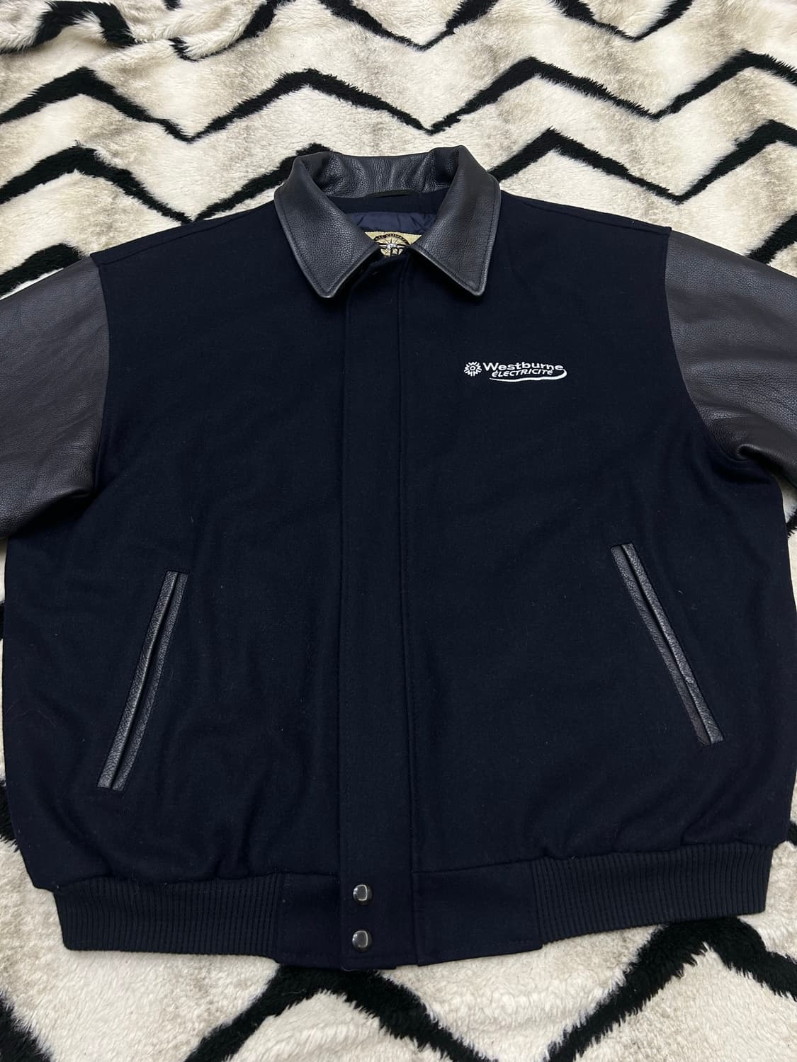 [실측2XL]North end 울 레더 바시티/네이비블랙 상품이미지3