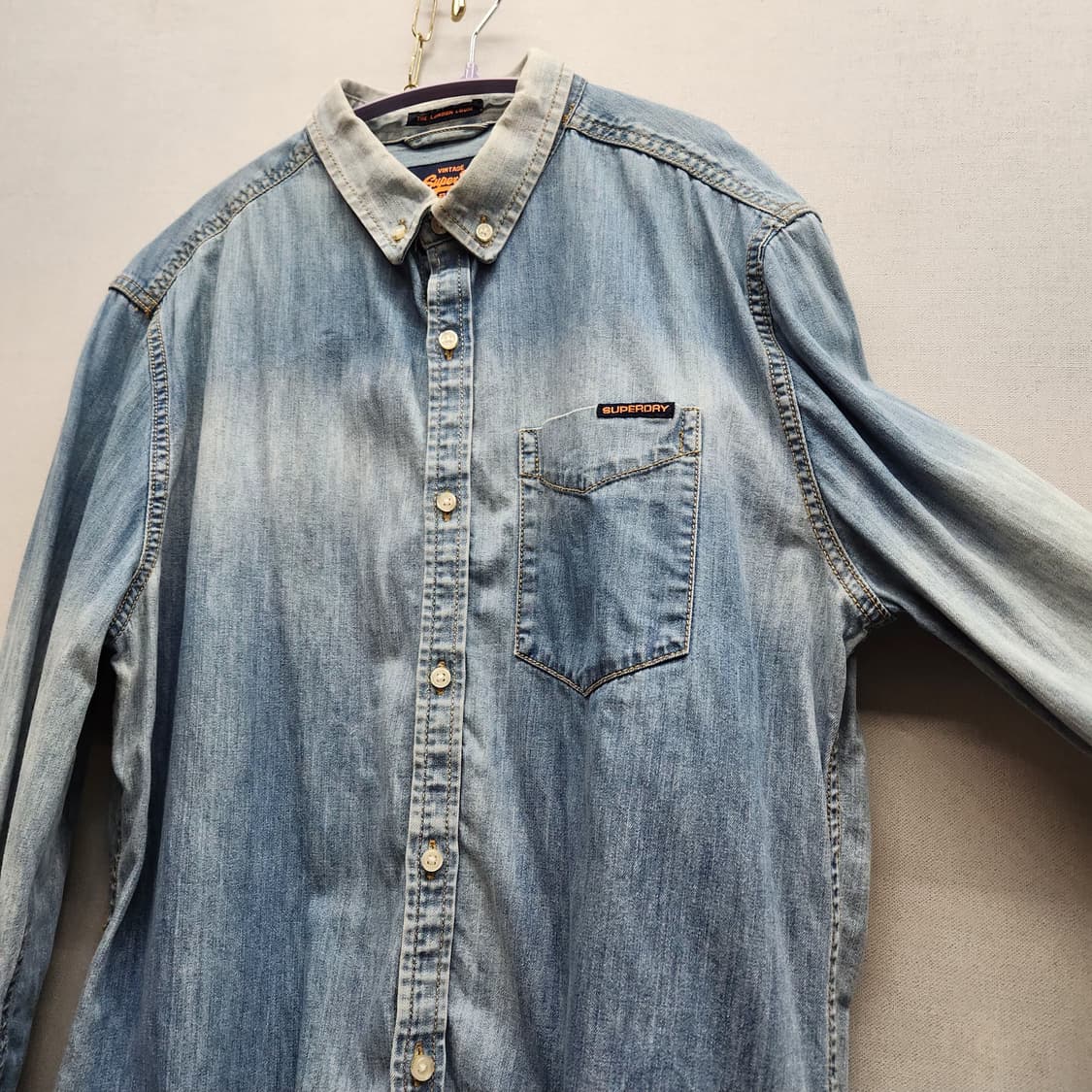 슈퍼드라이 원포켓 로고 데님 워싱 셔츠 L(L) 상품이미지2