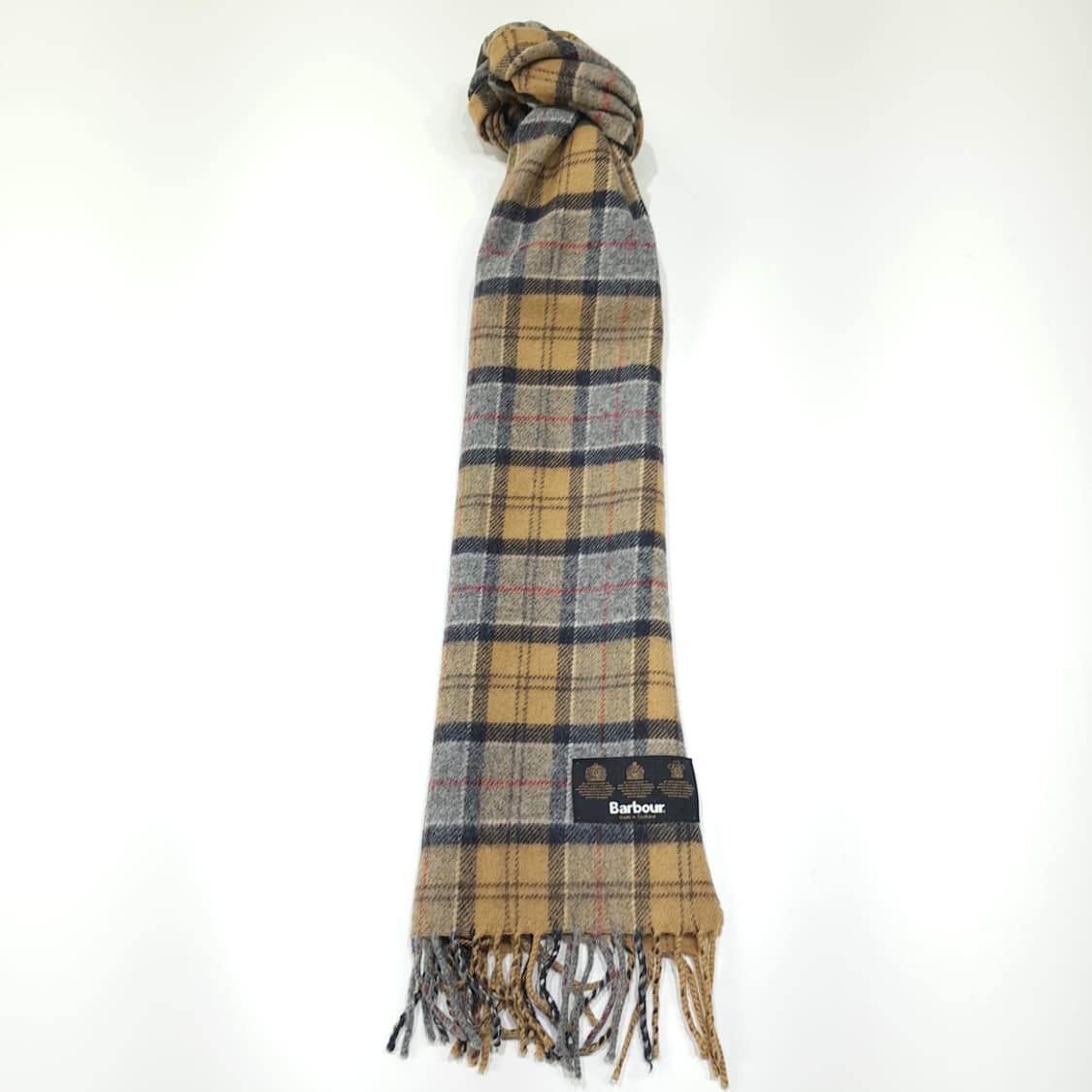 MX629 바버 90s 스코틀랜드판 울 타탄체크 머스타드 머플러 목도리 상품이미지3