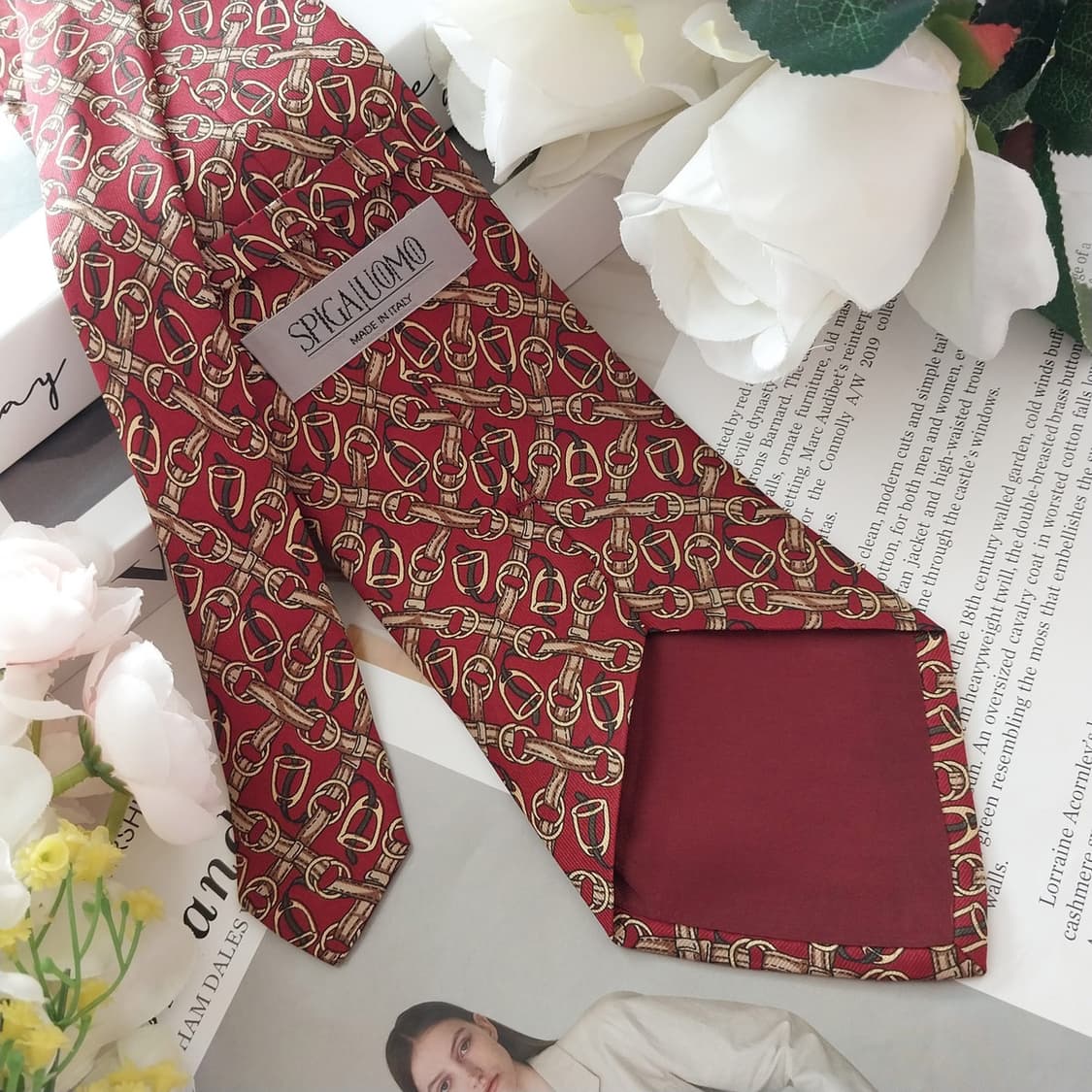 스피가우오모 실크 레드 마구 패턴 넥타이 9.5cm A+등급 K1318
 상품이미지5