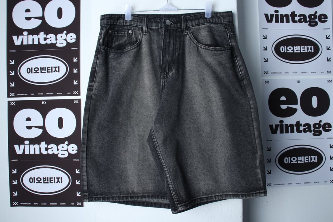 (L-XL) 트릴리온 반바지 팬츠 버뮤다 데님 흑청 워싱-P1P10256 상품이미지2