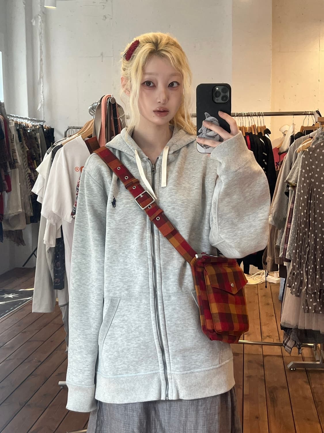 폴로 그레이 후드집업 상품이미지1