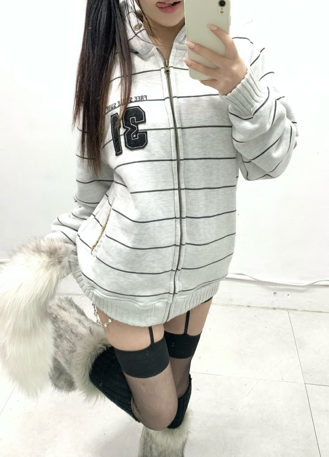 [CRU] y2k 스트라이프 폭닥 후드집업 상품이미지4