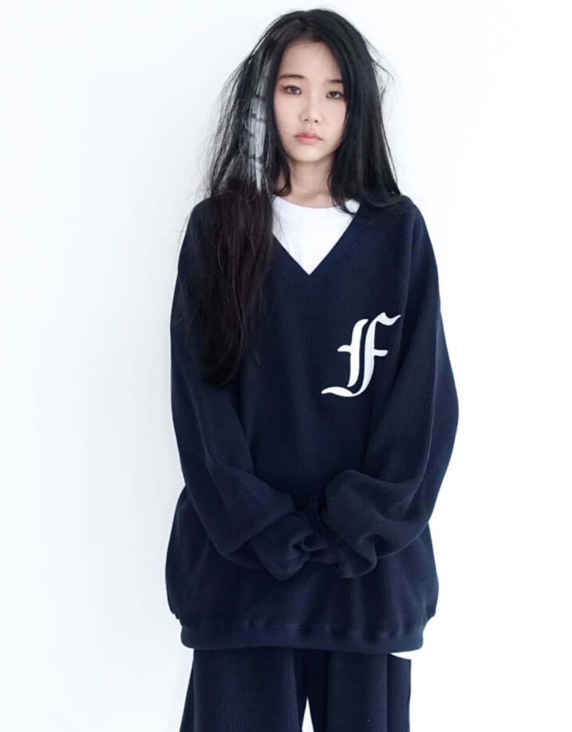 샵페어리 와플 박시 맨투맨 네이비 상품이미지1