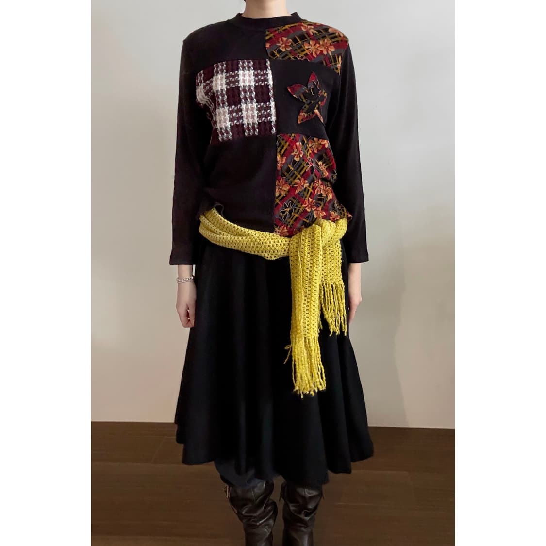 Brown Patch-work Top 상품이미지1