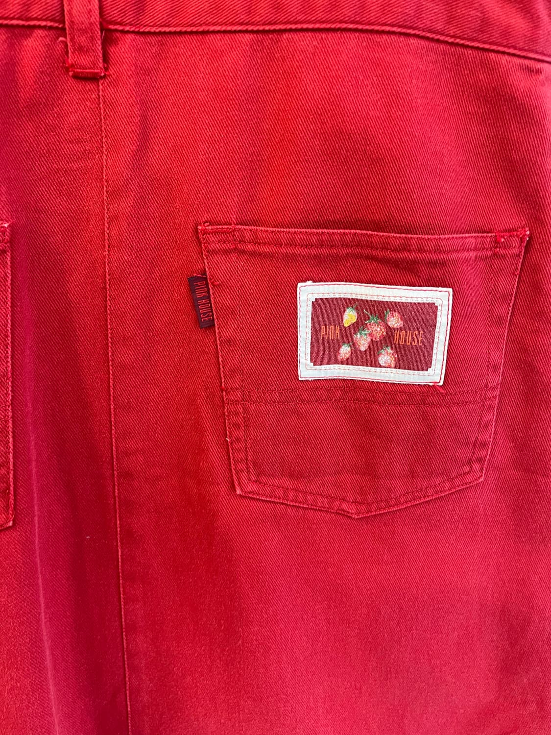 [정품] 핑크하우스 빈티지 레드 패치워크 멜빵치마 상품이미지3