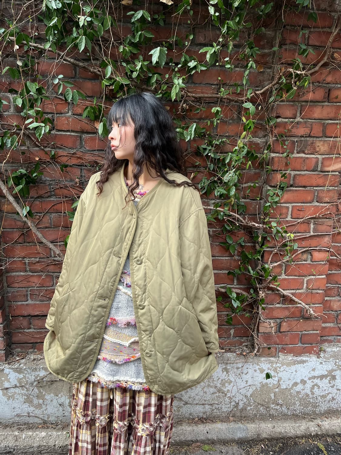 카키 그린 퀼팅 오버핏 재킷 상품이미지1