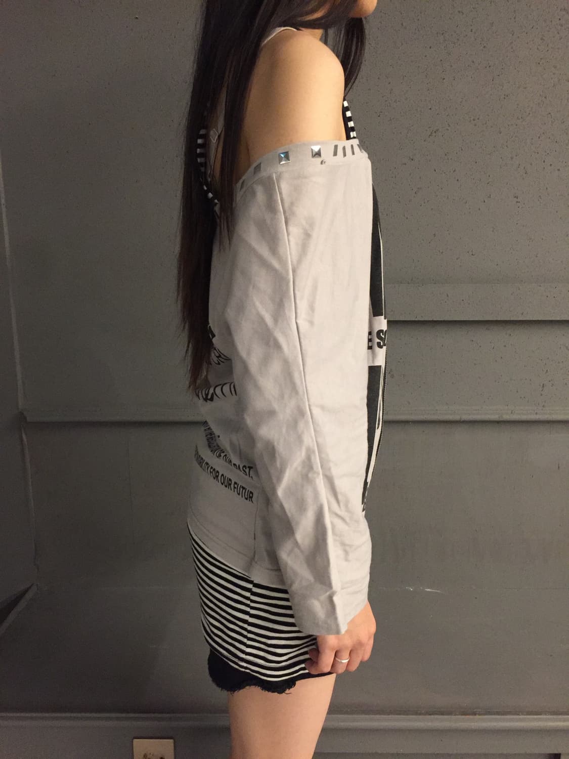 VARIOUS 펑크 언밸런스 오프숄더 롱슬리브 상품이미지5