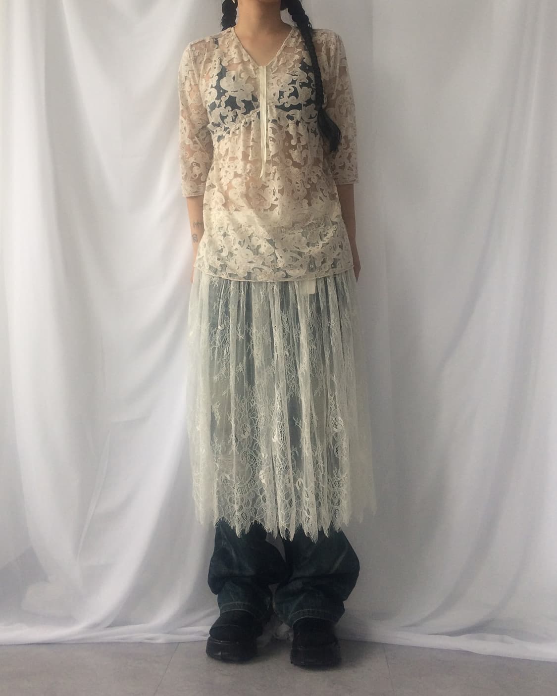 Pattern point see through blouse 상품이미지6
