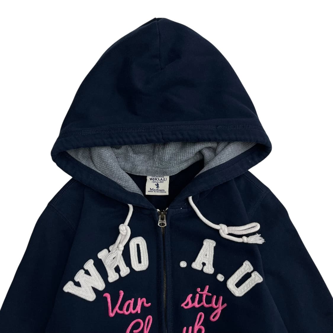 후아유 핑크자수 센터로고 네이비 후드집업 M 상품이미지4