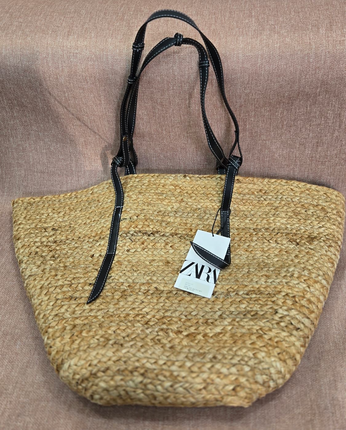 자라 새상품 라탄 짜임 블랙 가죽 숄더백 상품이미지1