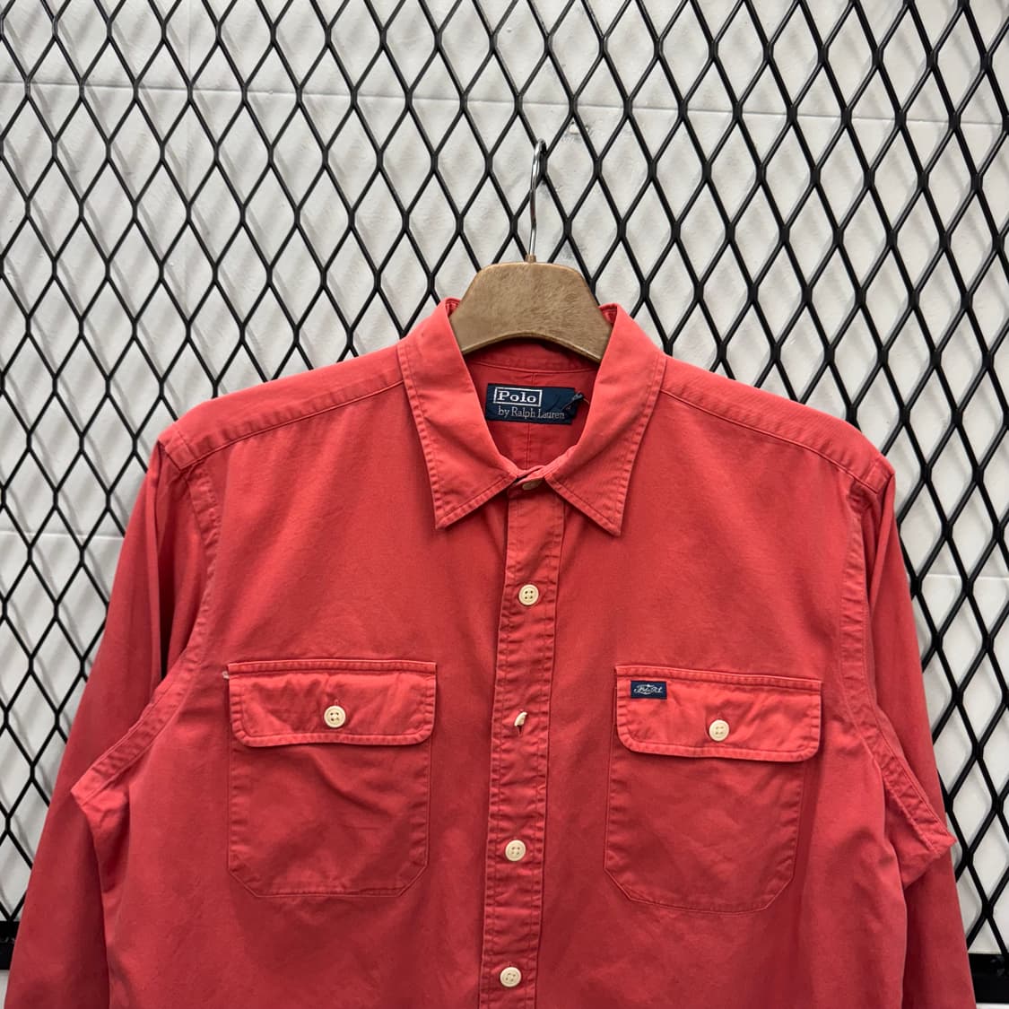 폴로 랄프로렌 솔리드 긴팔 셔츠 레터링 로고 포인트 코랄 상품이미지3