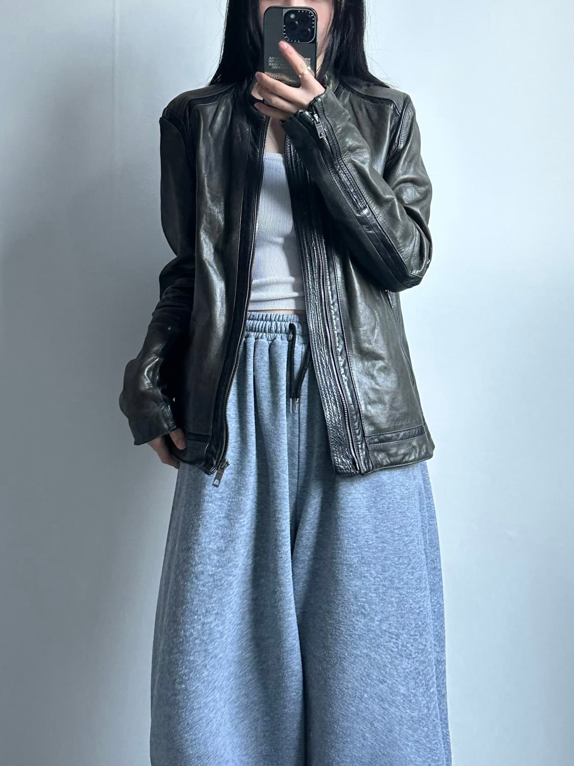 Vintage 빈티지 카키 양가죽 레더 자켓 상품이미지1