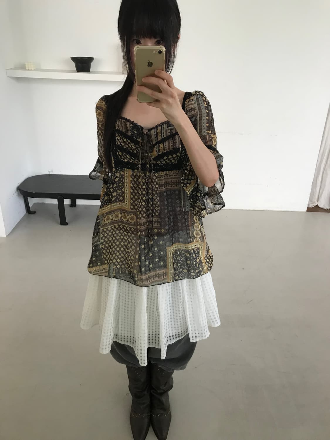 vintage ivory pattern skirt 상품이미지5