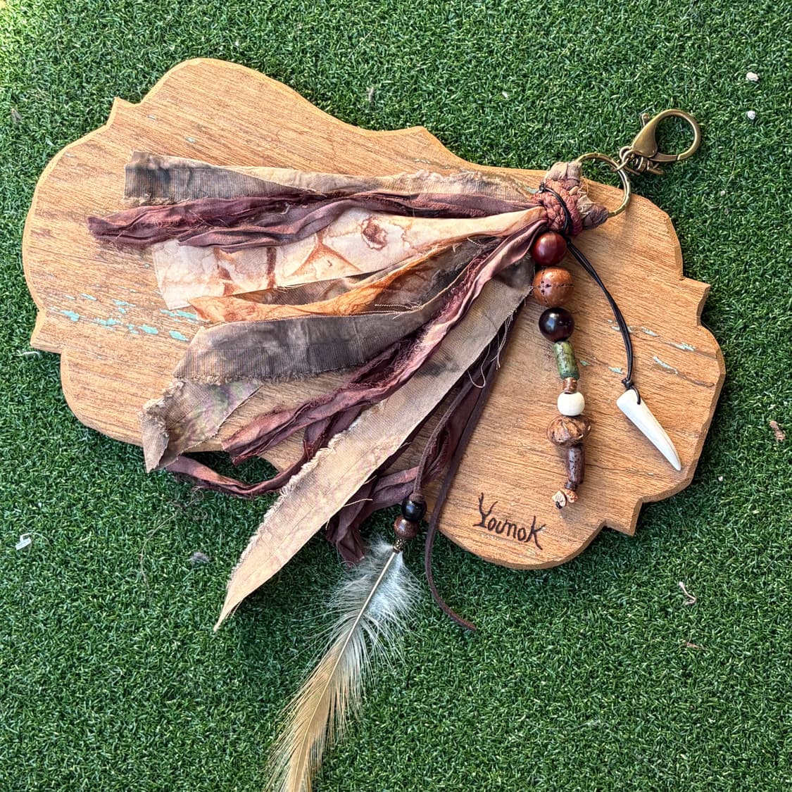 #Br2 핸드메이드 보헤미안 웨스턴 에스닉 실크 나염 깃털 키링 참 상품이미지2