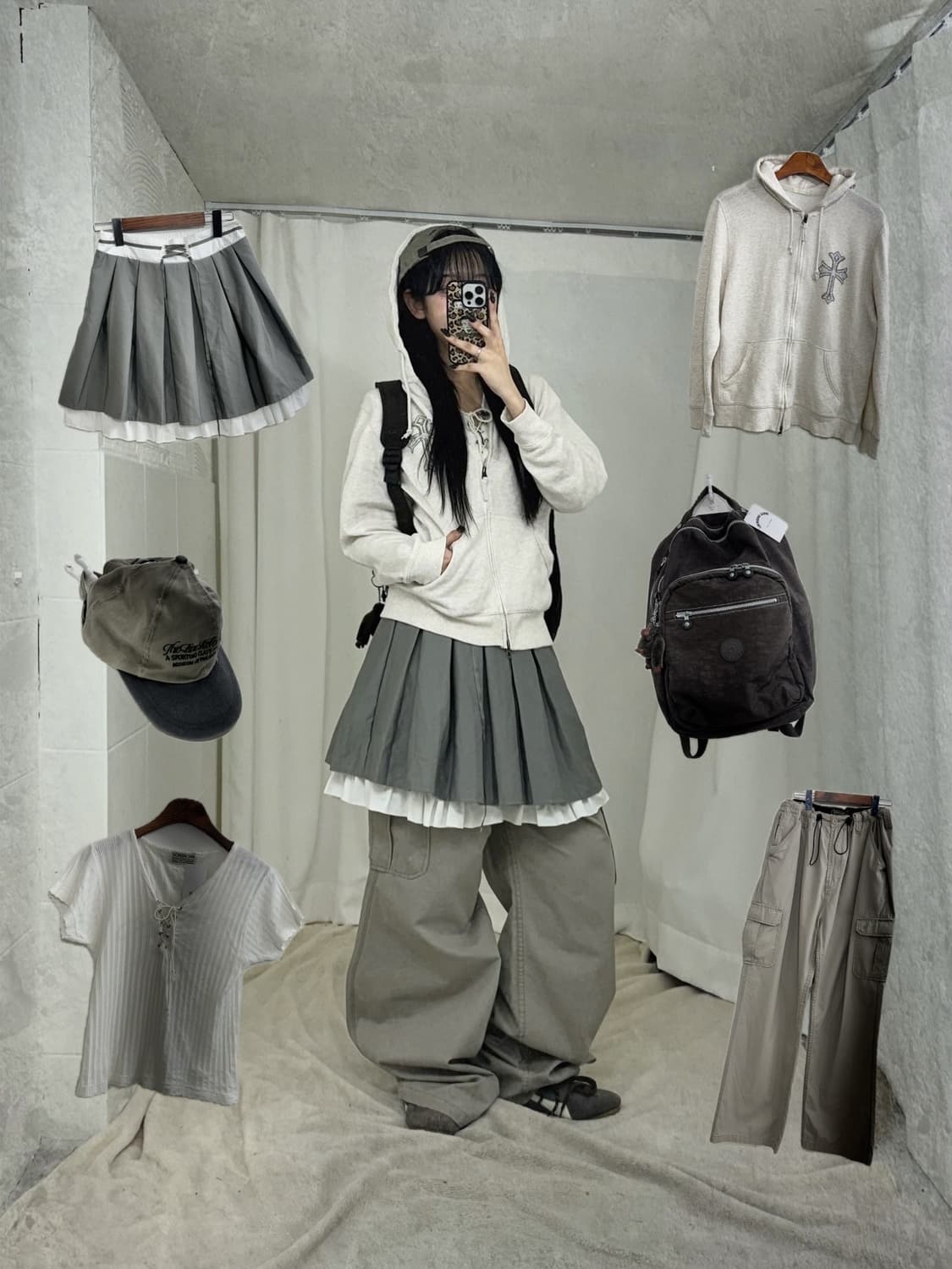키플링 데일리 뮤트 그레이 베이지 러힙 코디세트 상품이미지1