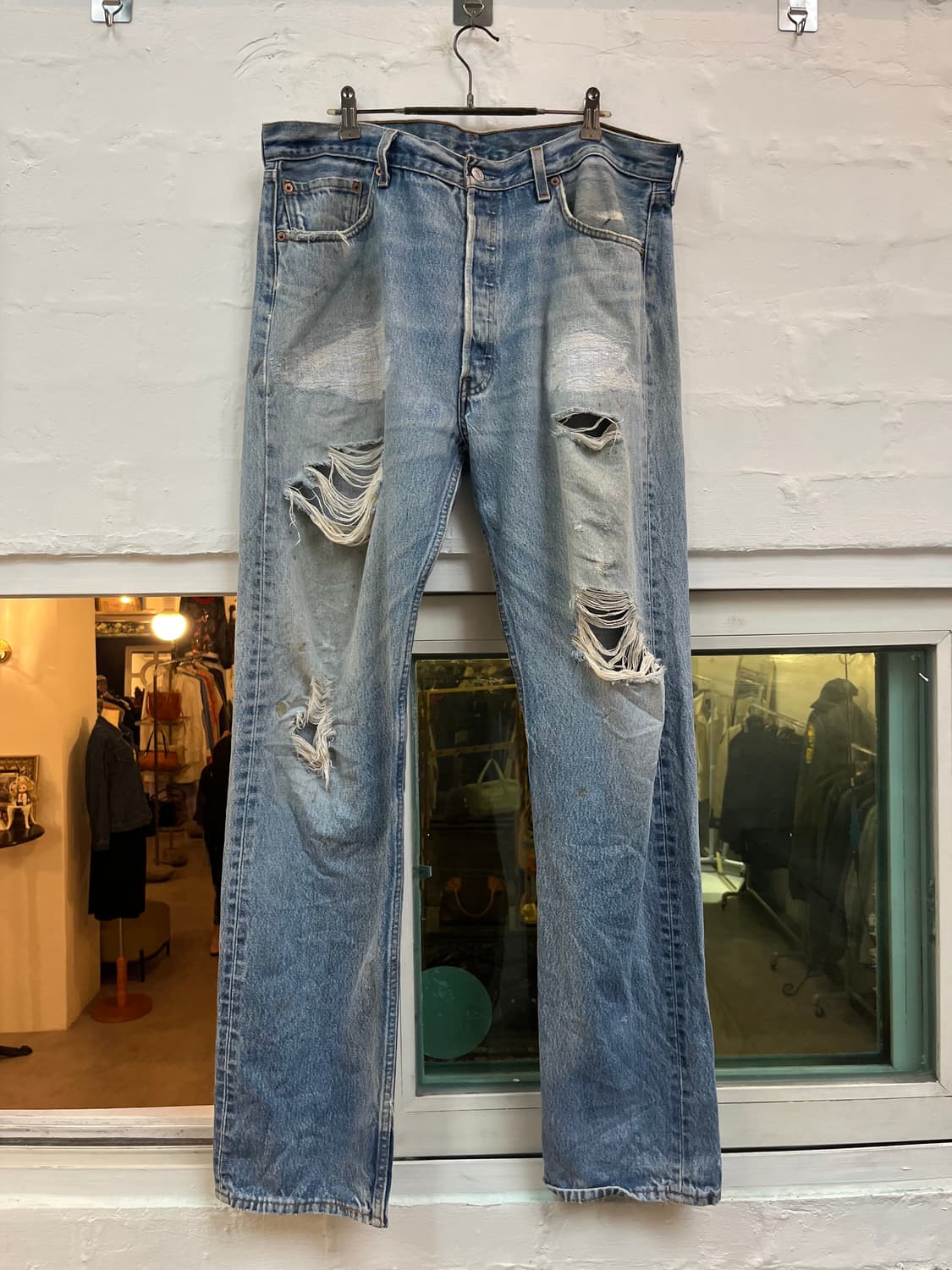 Levis 501 MADE IN USA 대미지 데님 청바지 W38/L36 상품이미지1