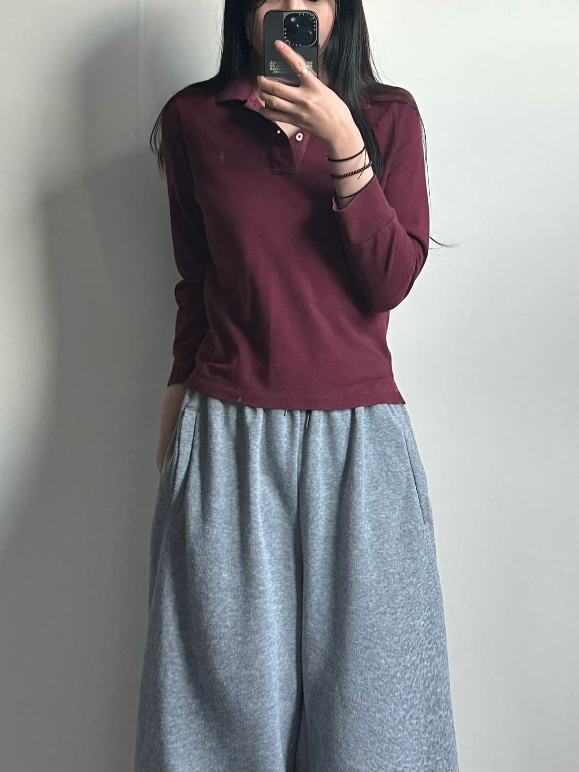 폴로 랄프로렌 버건디 긴팔 카라 티셔츠 상품이미지1